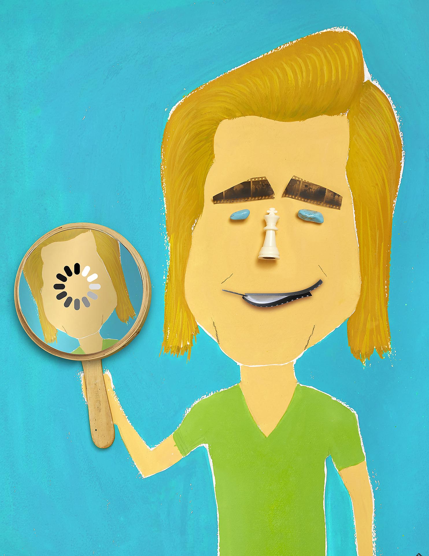 Illustration of Brad Pitt with a mirror