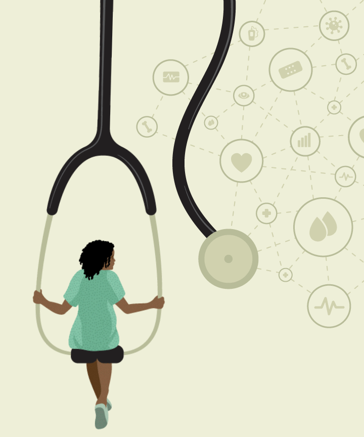 Animation of woman swinging on a swing made of stethoscope