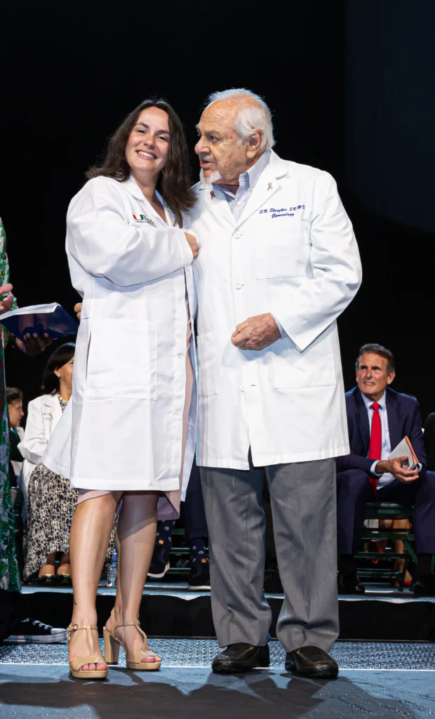 Baylee Brochu, M.D. candidate, Class of 2027, and grandfather Sterghos Stratton, M.D.