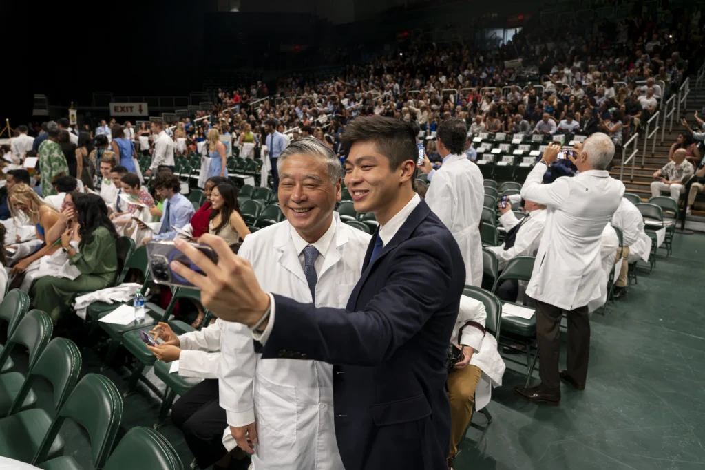 William Hwang, M.D. ’87, and son Kevin Hwang, M.D. candidate, Class of 2027