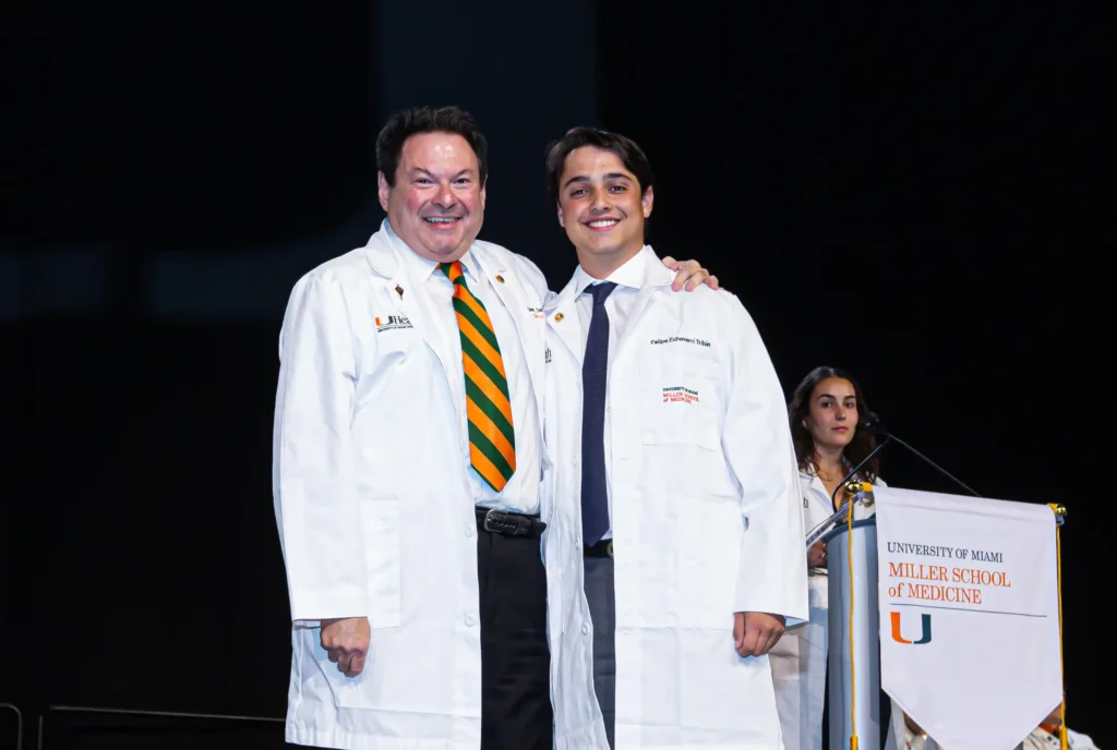 Edward Dauer, M.D. ’75, and Felipe Tribin, M.D. candidate, Class of 2027. Tribin was an undergraduate student of Dr. Dauer