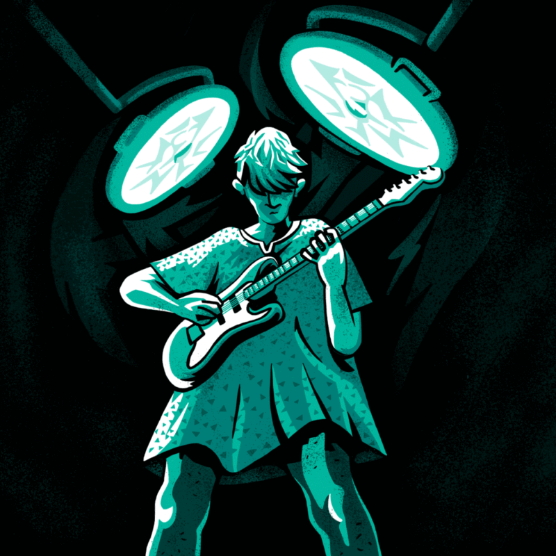 illustration of guitarist in a operating room