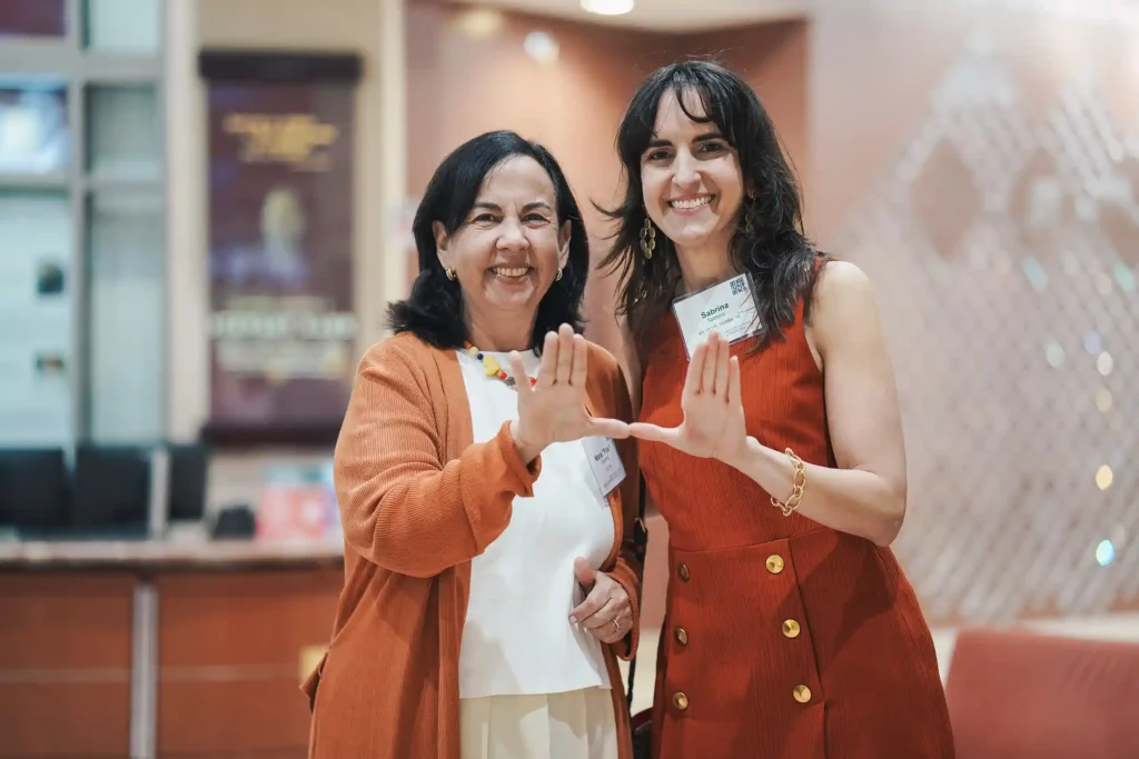 From left, Medical Alumni Association President Maria Gutierrez, M.D. ’90, with Sabrina Taldone, M.D./M.B.A. ’15, at the Meet, Eat and Mentor luncheon.